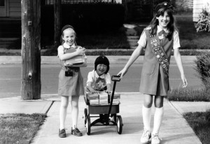 Girl Scouts selling cookies in 1984.