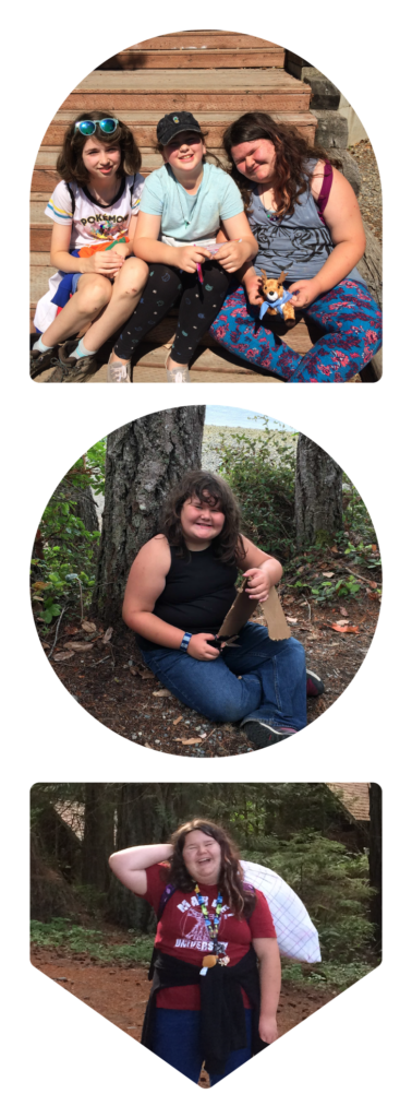 Three photos of Zeke at Girl Scout Camp.